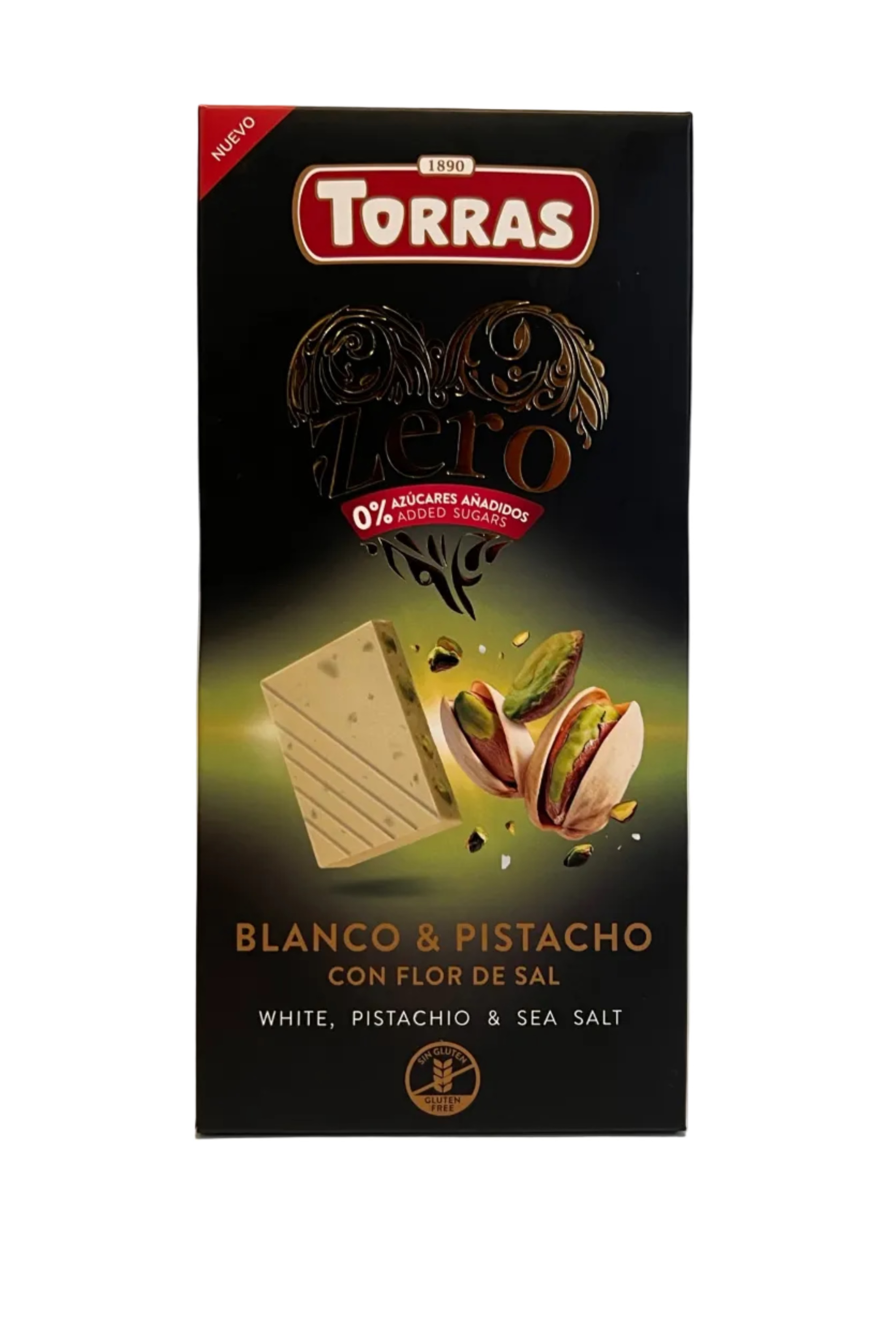 Chocolate blanco con pistacho y sal Zero Torras 100g