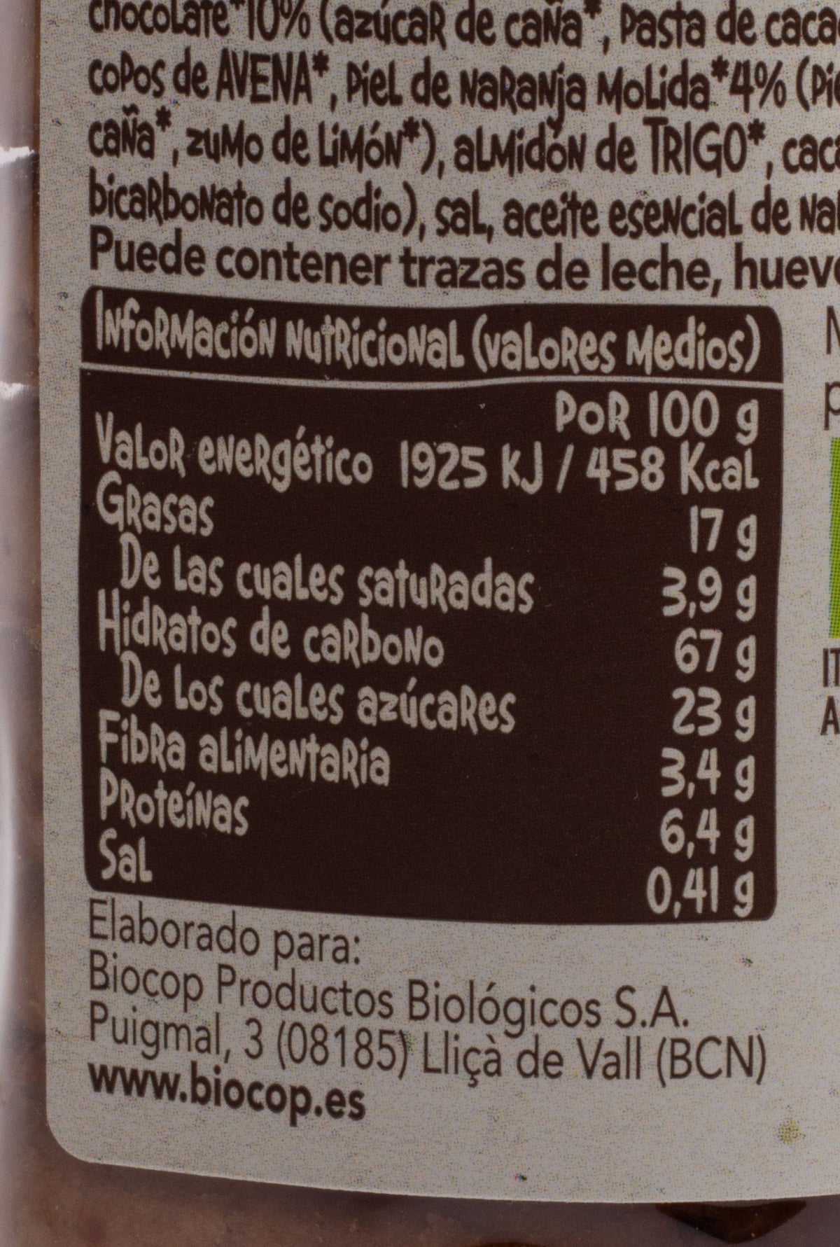 Espelta-chips-de-chocolate-y-naranja ingredientes